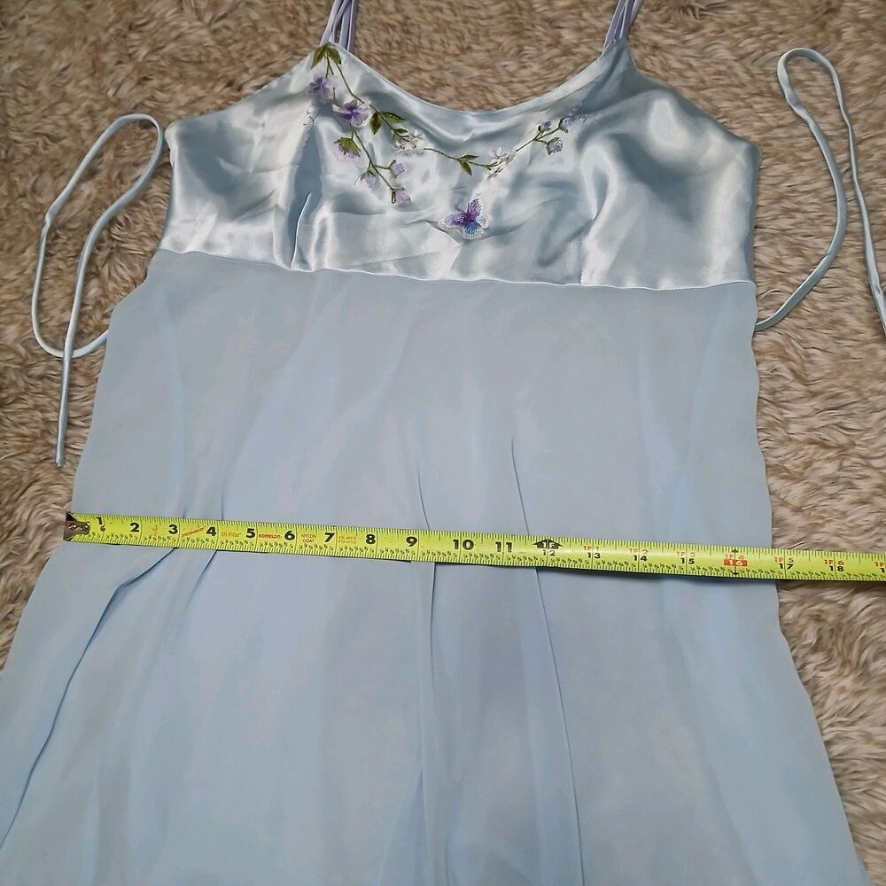 Women's Large Aqua Blue‎ Sheer Satin Embroidered Floral Butterfly Slip Lingerie - Picture 9 of 9